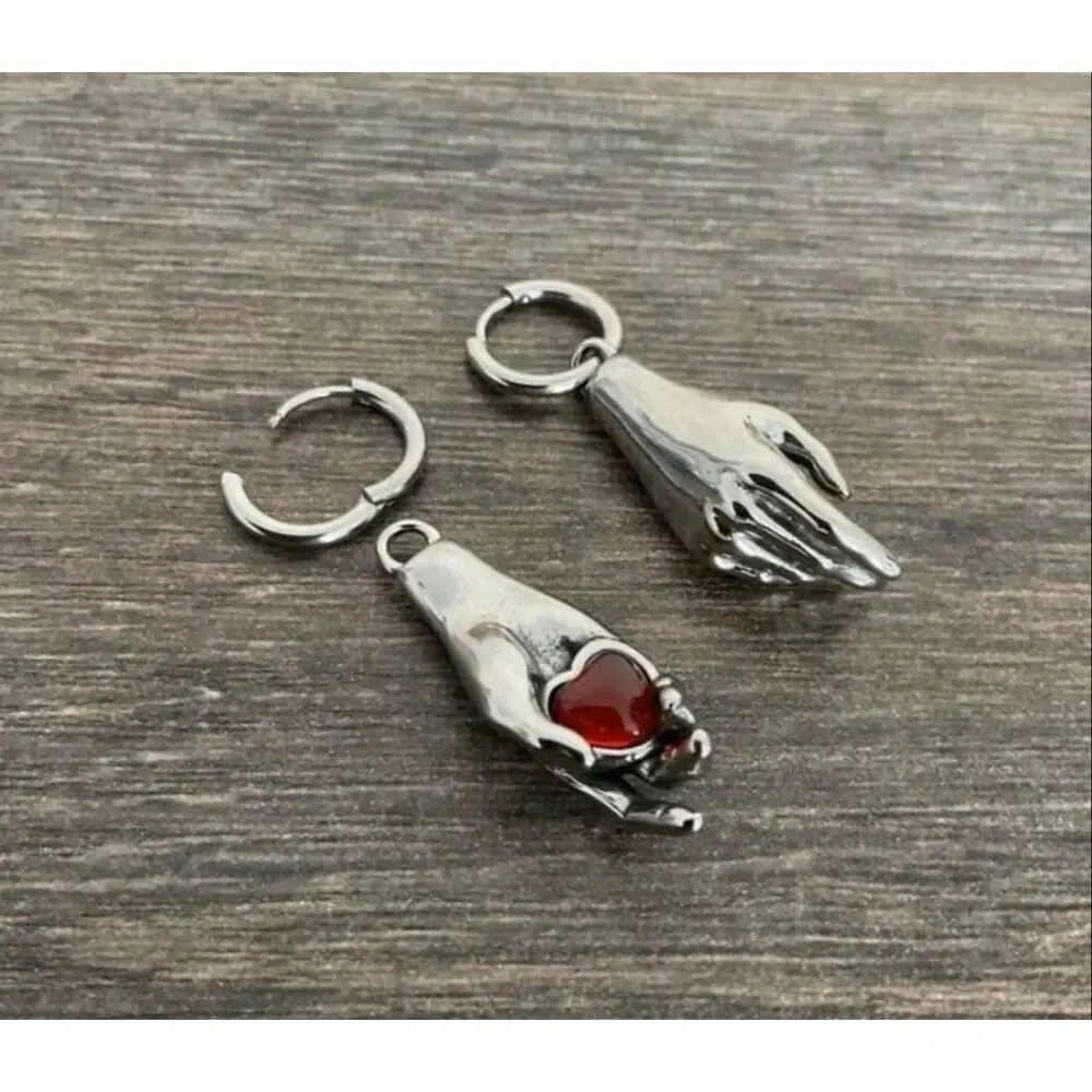 Heart in Hand Huggie Earrings